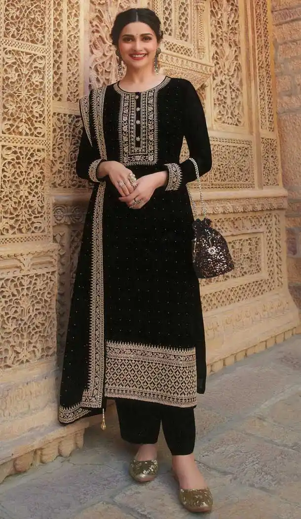 Black Color Faux Georgette Bollywood Actress Prachi Desai Salwar Kameez -526121990