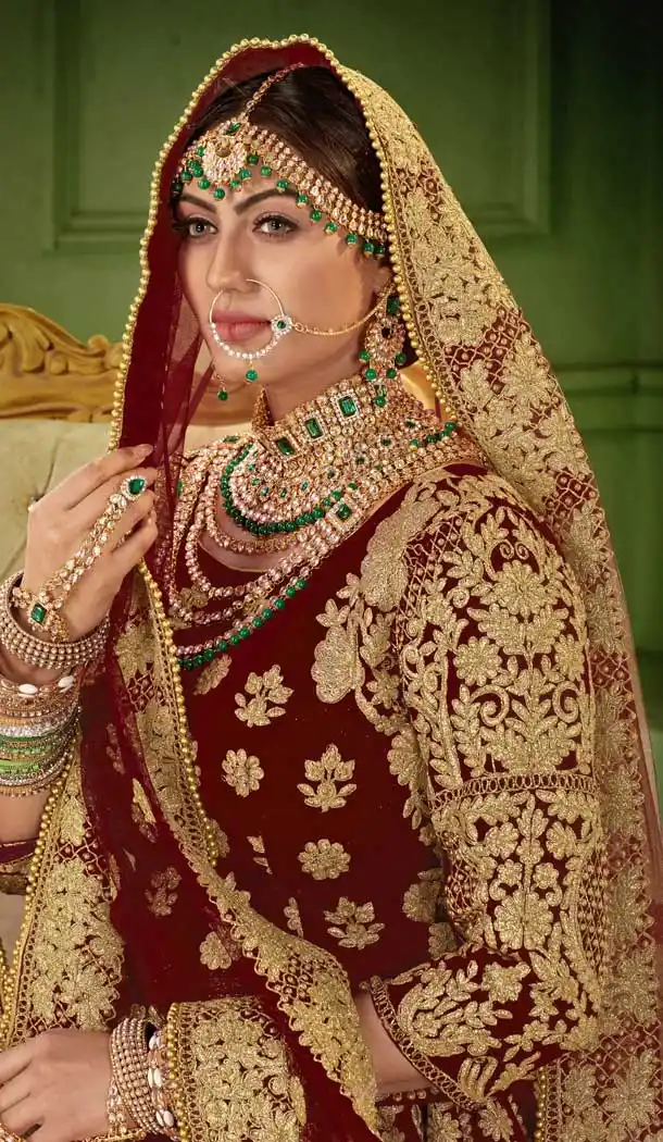 Maroon Color Heavy Velvet Heavy Designer Bridal Wear Lehenga Choli -529122001