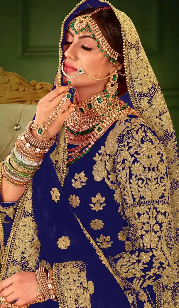 Blue Color Heavy Velvet Heavy Designer Bridal Wear Lehenga Choli -529122002