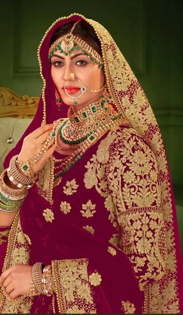Rani Pink Color Heavy Velvet Heavy Designer Bridal Wear Lehenga Choli -529122003