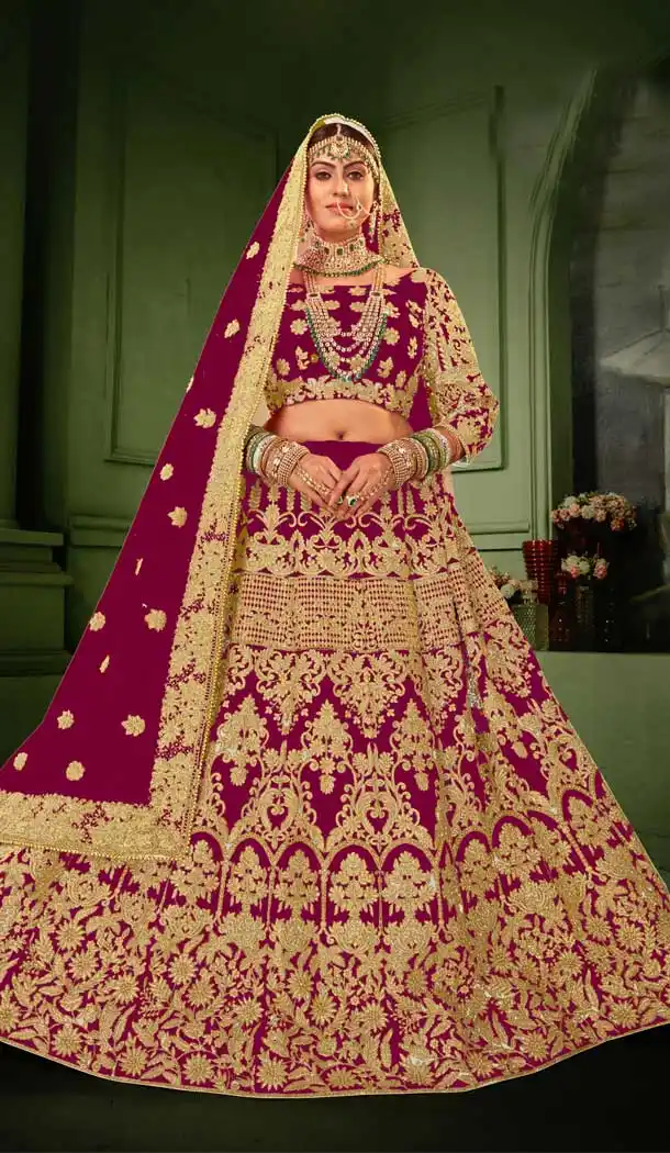 Rani Pink Color Heavy Velvet Heavy Designer Bridal Wear Lehenga Choli -529122003