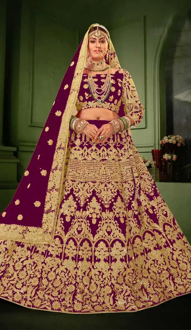 Purple Color Heavy Velvet Designer Bridal Wear Lehenga Choli -529122005