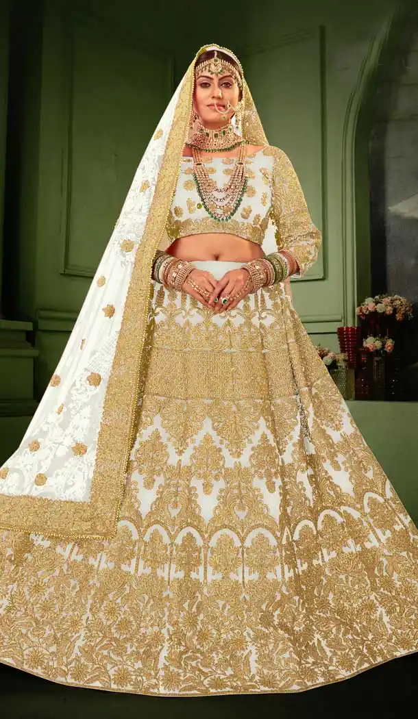 White Color Heavy Velvet Designer Bridal Wear Lehenga Choli -529122006