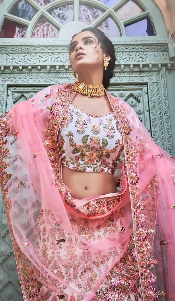White Color Georgette Heavy Designer Bridal Wedding Wear Lehenga Choli -536122035