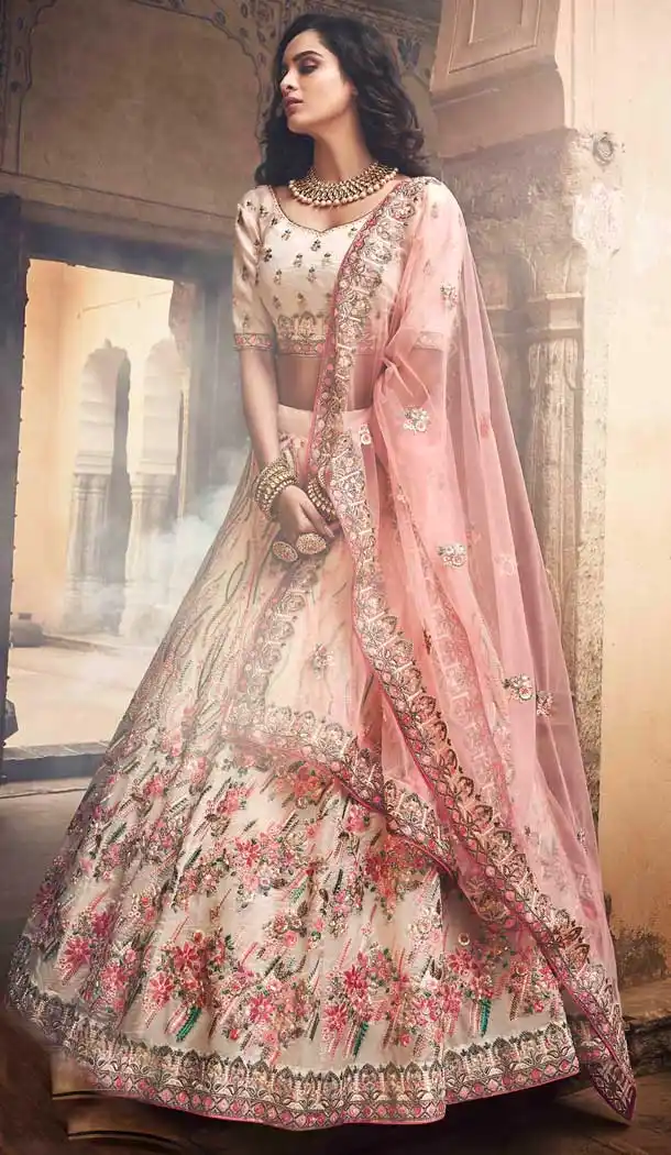 Off White Color Organza Heavy Designer Bridal Wedding Wear Lehenga Choli -536122037