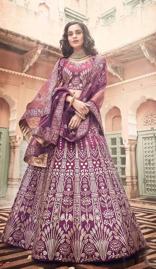 Wine Color Art Silk Heavy Designer Bridal Wedding Wear Lehenga Choli -536122038