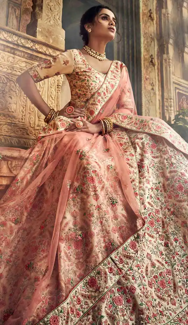 Jute White Color Art Silk Heavy Designer Bridal Wedding Wear Lehenga Choli -536122040