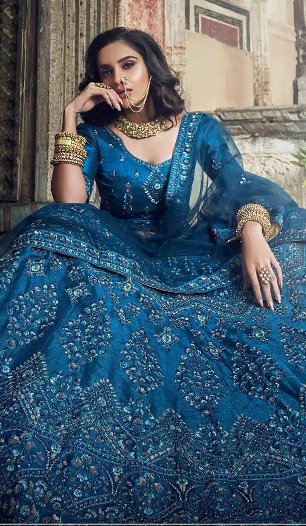 Kerosene Blue Color Art Silk Heavy Designer Bridal Wedding Wear Lehenga Choli -536122041