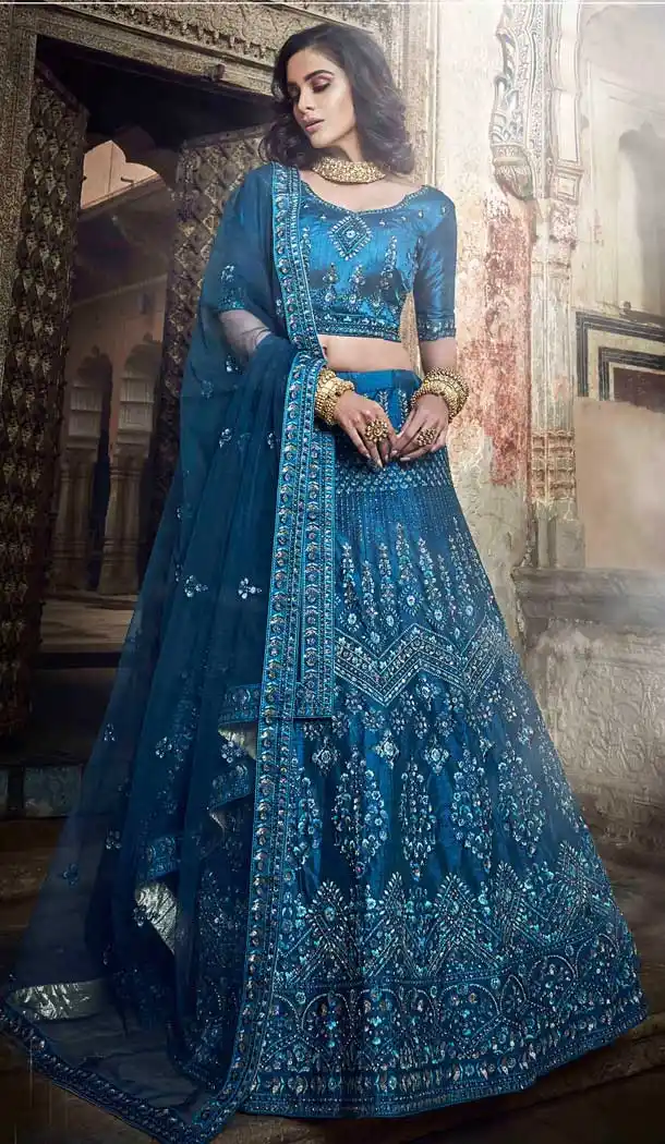Kerosene Blue Color Art Silk Heavy Designer Bridal Wedding Wear Lehenga Choli -536122041