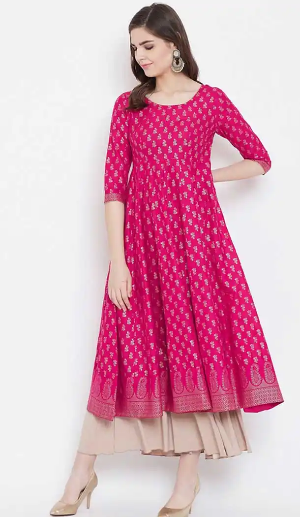 Captivating Pink Color Cotton Designer Party Wear Readymade Aanarkali Kurti -540122081