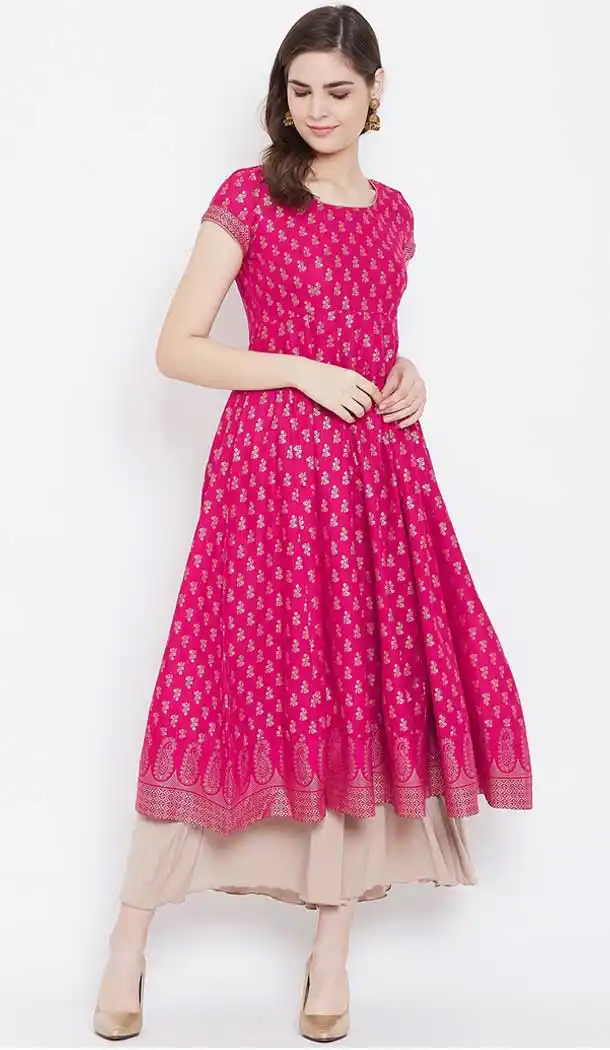 Exquisite Pink Color Cotton Designer Party Wear Readymade Aanarkali Kurti -540122082