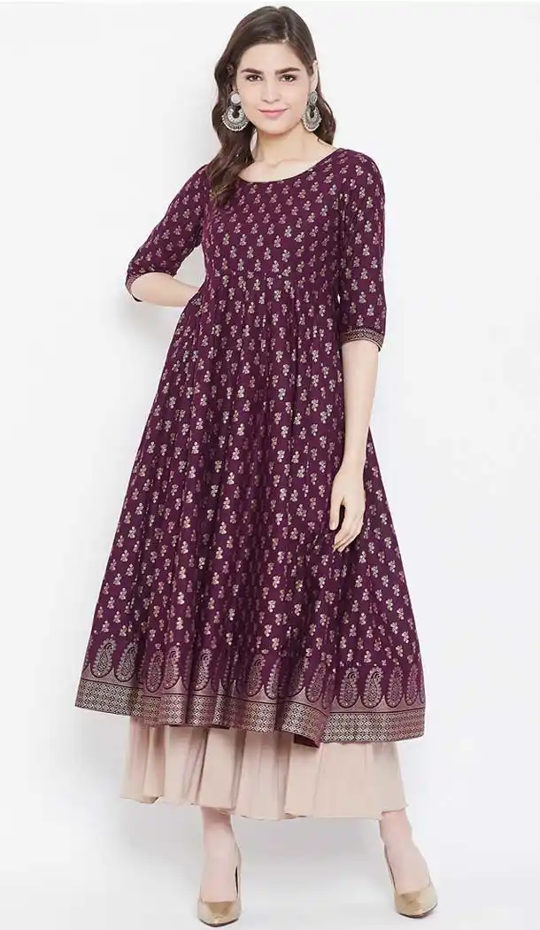 Purple Color Cotton Designer Party Wear Readymade Aanarkali Kurti -540122083