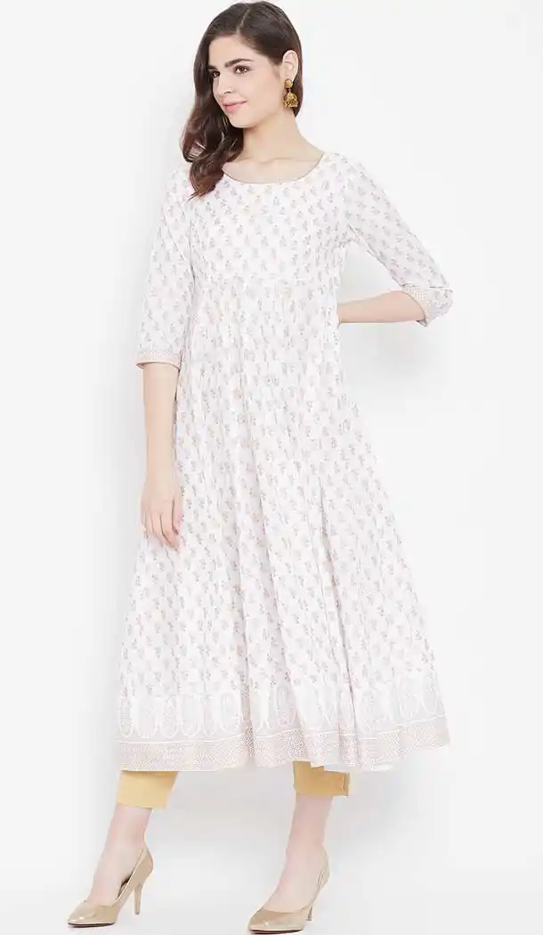 Fancy White Color Cotton Designer Party Wear Readymade Aanarkali Kurti -540122089
