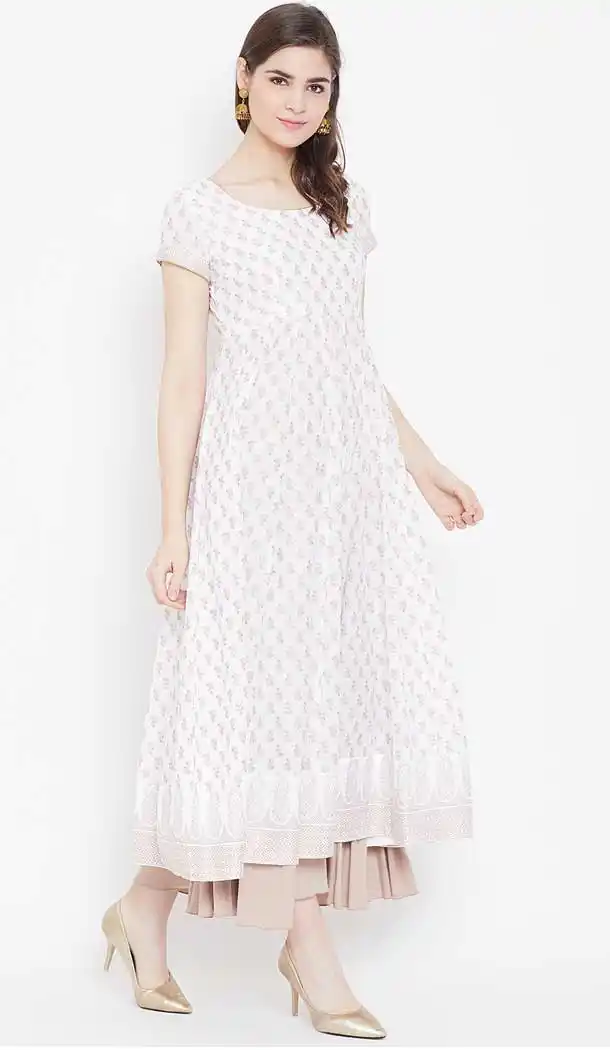 Ethnic White Color Cotton Designer Party Wear Readymade Aanarkali Kurti -540122090