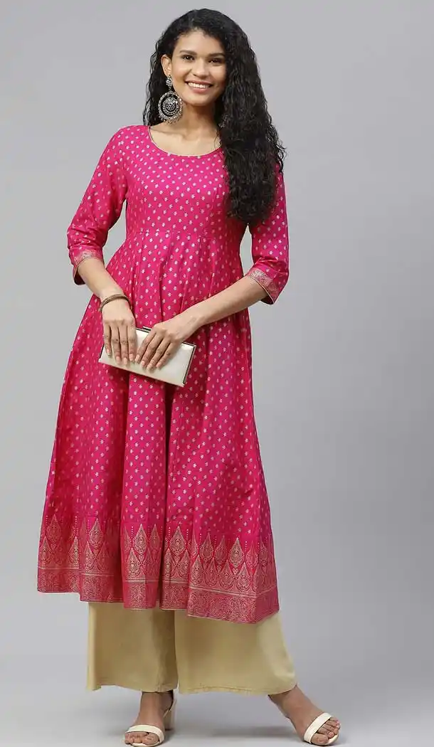 Magnificient Pink Color Cotton Designer Party Wear Readymade Aanarkali Kurti -540122095