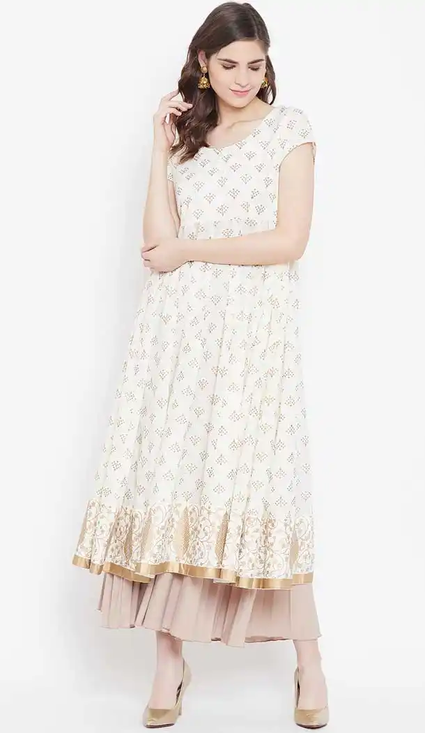 Marvelous Off White Color Cotton Designer Party Wear Readymade Aanarkali Kurti -540122098