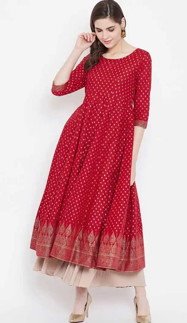 Red Color Cotton Designer Party Wear Readymade Aanarkali Kurti -540122101