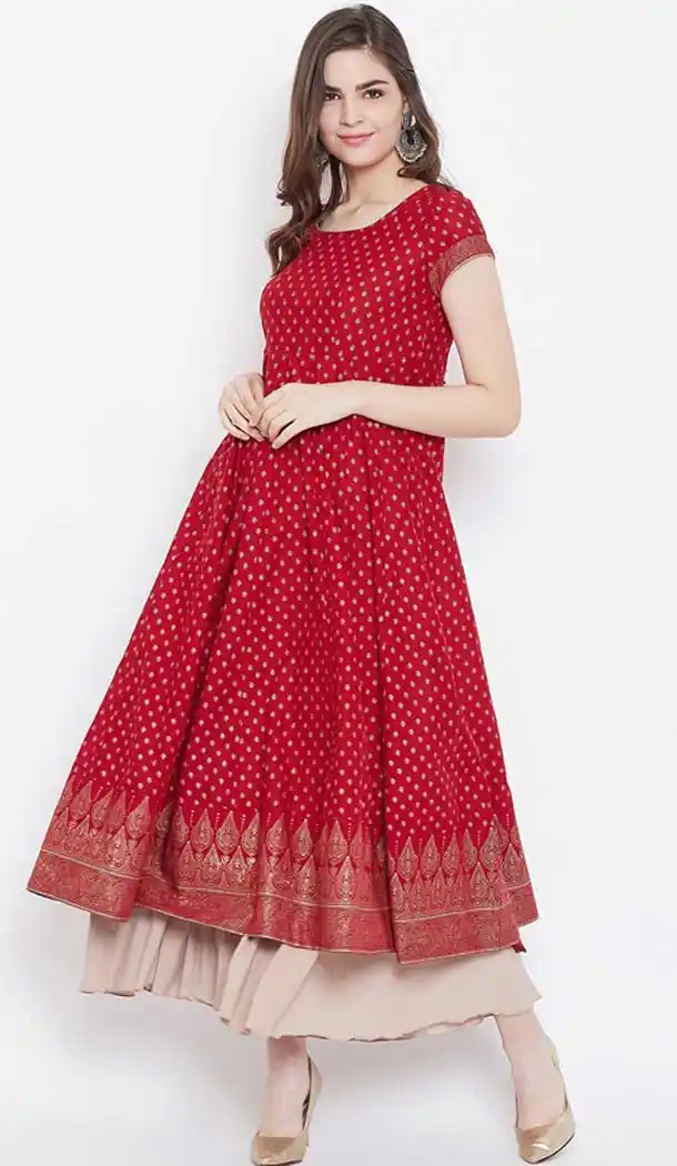 Red Color Cotton Designer Party Wear Readymade Aanarkali Kurti -540122102