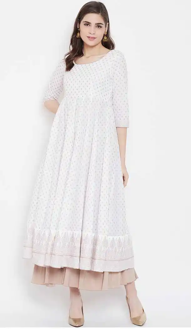 Contemporary White Color Cotton Designer Party Wear Readymade Aanarkali Kurti -540122105