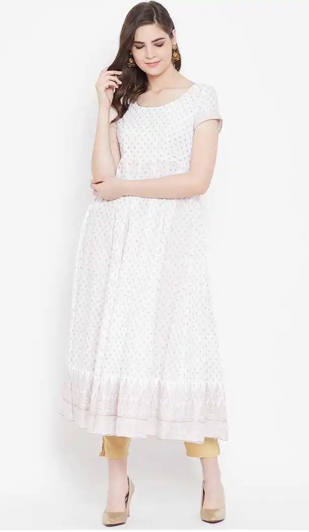 Ethnic White Color Cotton Designer Party Wear Readymade Aanarkali Kurti -540122106