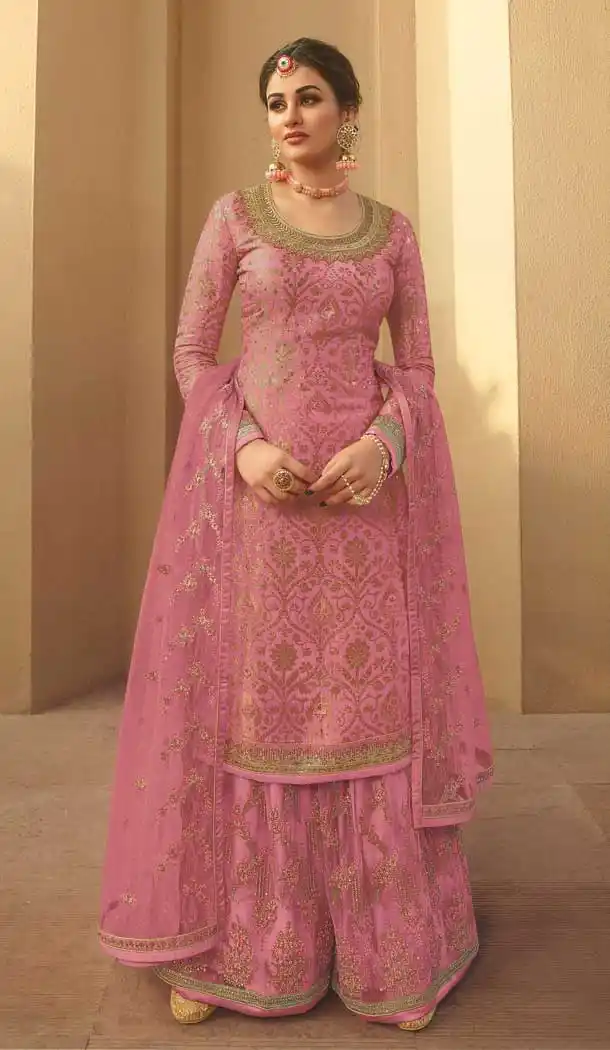 Light Pink Color Dola Jacquard Designer Party Wear Palazzo Salwar Suit -544122131