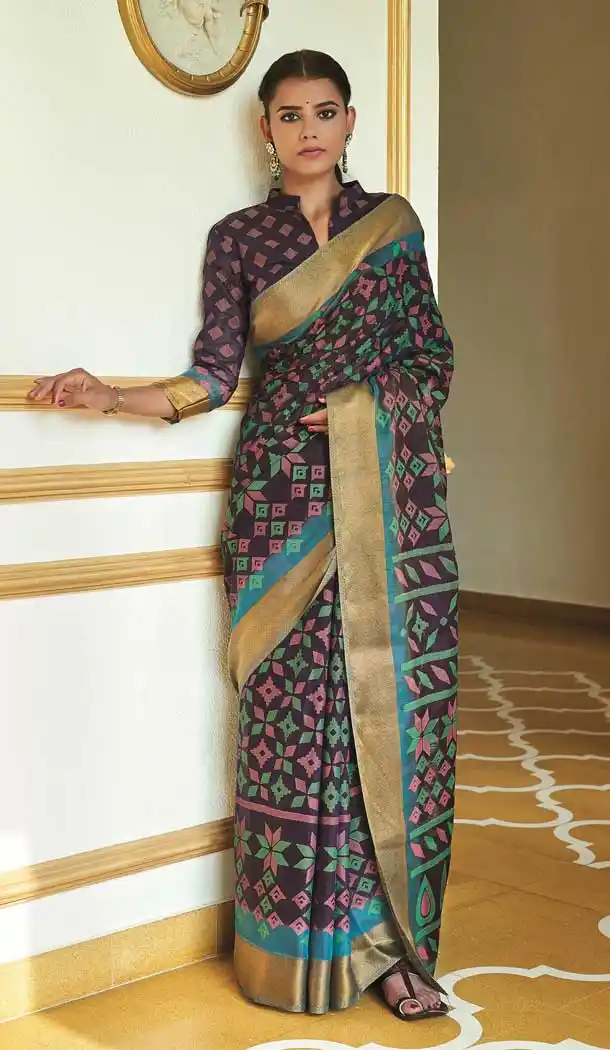Majesty Multi Color Cotton Brasso Designer Casual Office Wear Saree -556122233