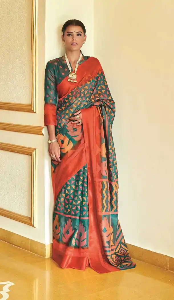 Rama Green Color Cotton Brasso Designer Casual Office Wear Saree -556122235
