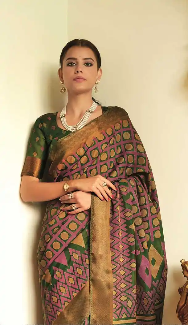 Contemporary Green Color Cotton Brasso Designer Casual Office Wear Saree -556122238