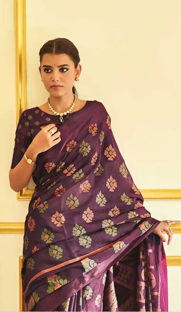 Violet Color Cotton Brasso Designer Casual Office Wear Saree -556122239