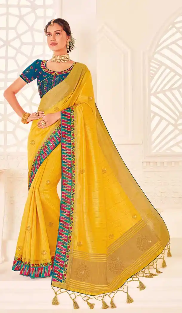 Yellow Color Silk Designer Traditional Wear Saree Blouse -551122179