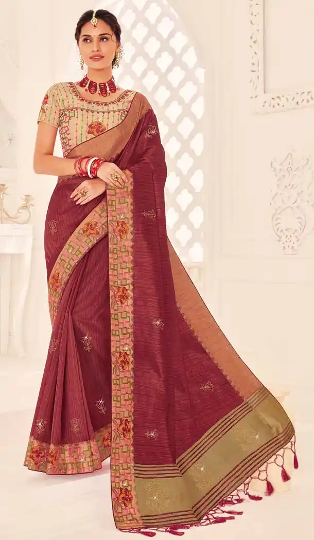 Adorable Maroon Color Silk Designer Traditional Wear Saree Blouse -551122182