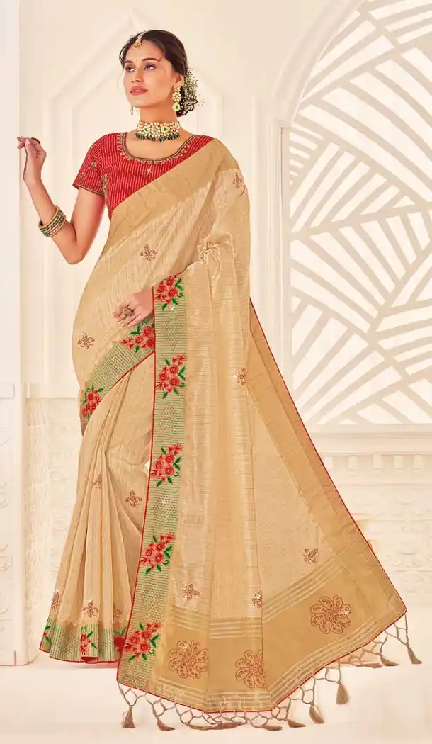 Flamboyant Gold Color Silk Designer Traditional Wear Saree Blouse -551122183