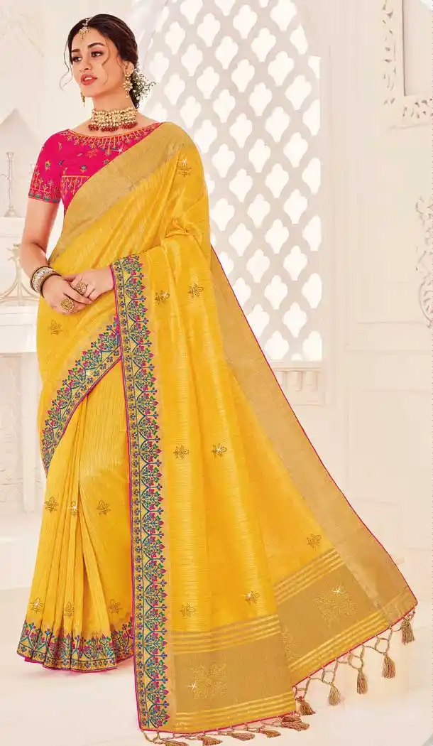 Chic Yellow Color Silk Designer Traditional Wear Saree Blouse -551122191