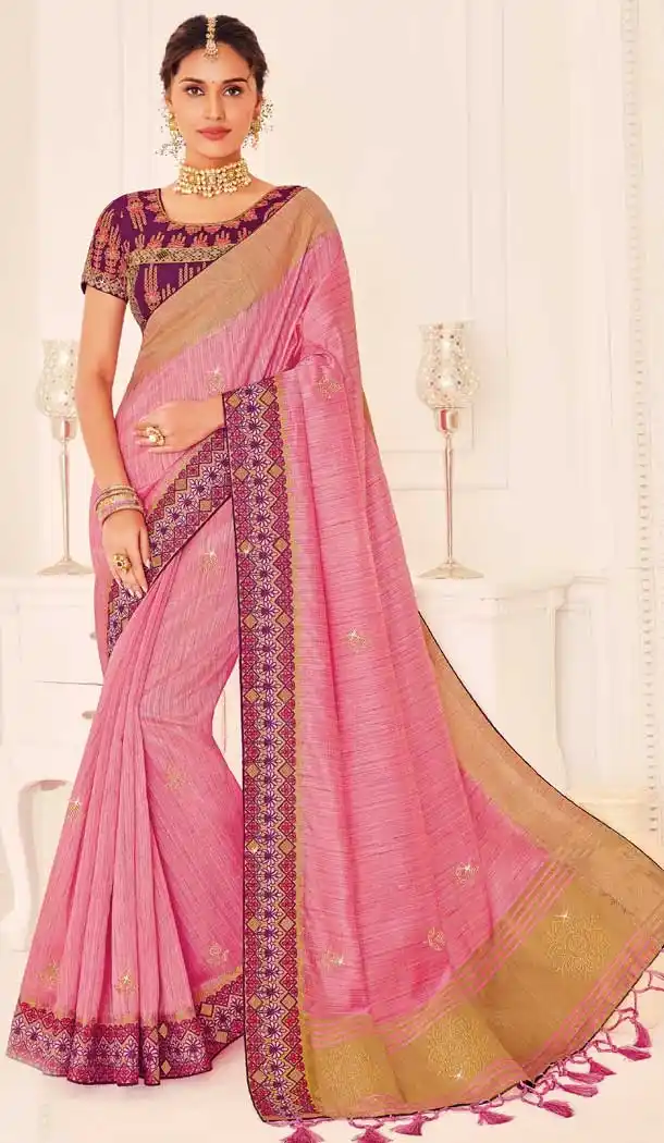 Glamorous Pink Color Silk Designer Traditional Wear Saree Blouse -551122192