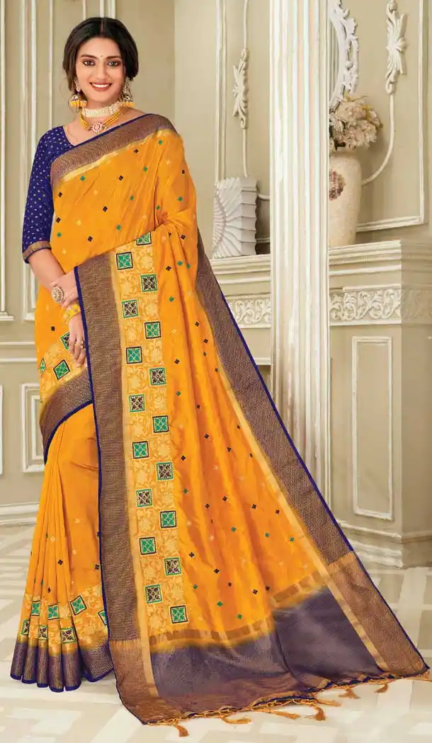Yellow Color Raw Silk Traditional Party Wear Women Saree Blouse -552122193
