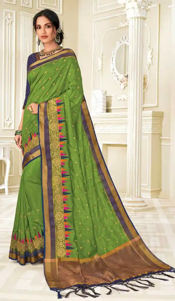 Green Color Raw Silk Traditional Party Wear Women Saree Blouse -552122197