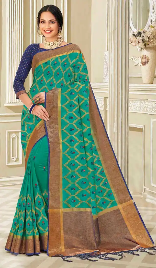 Green Color Raw Silk Traditional Party Wear Women Saree Blouse -552122200