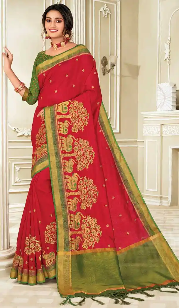Red Color Raw Silk Traditional Party Wear Women Saree Blouse -552122201