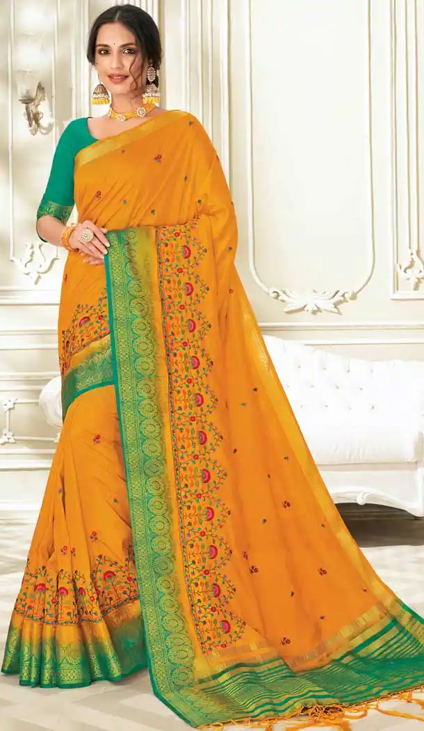 Yellow Color Raw Silk Traditional Party Wear Women Saree Blouse -552122203