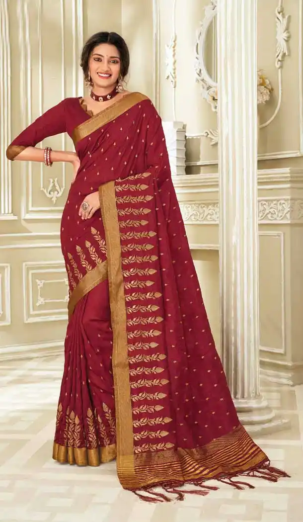 Maroon Color Raw Silk Traditional Party Wear Women Saree Blouse -552122209