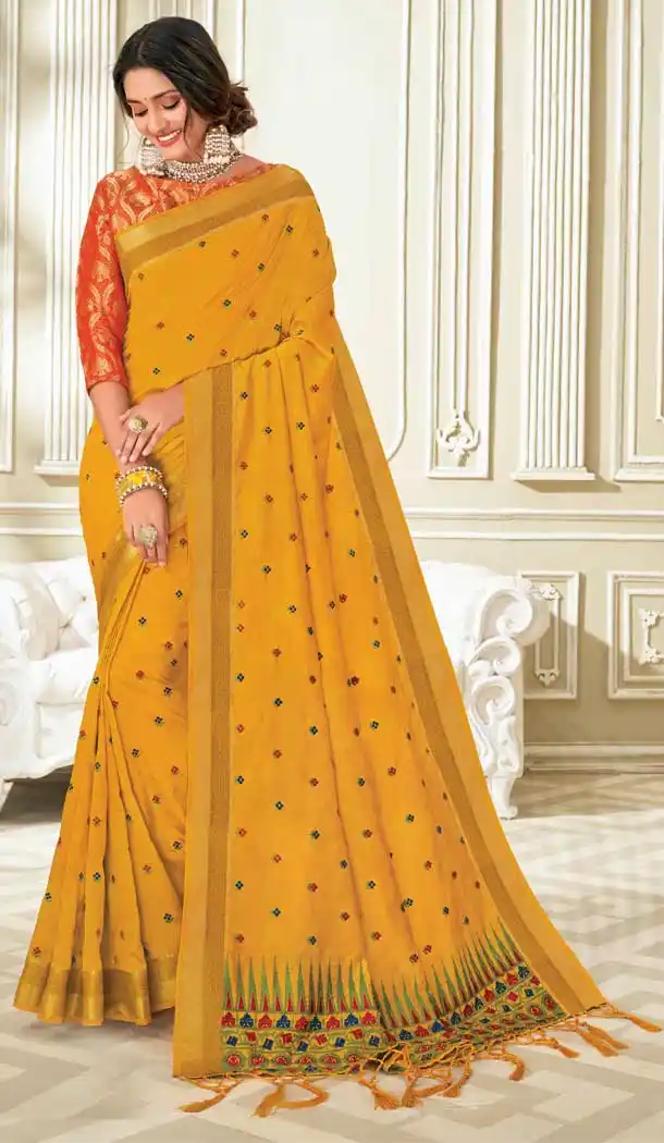 Yellow Color Raw Silk Traditional Party Wear Women Saree Blouse -552122212