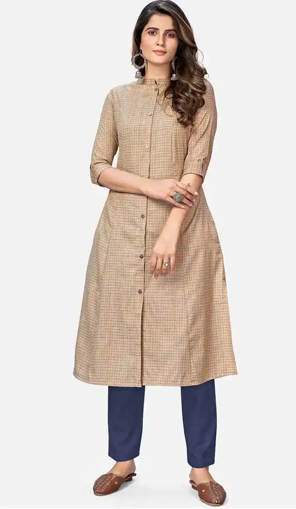 Beige Color Cotton Designer Casual Party Wear Readymade Kurti -562122279