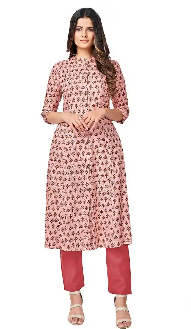 Peach Color Cotton Designer Casual Party Wear Readymade Kurti -562122286