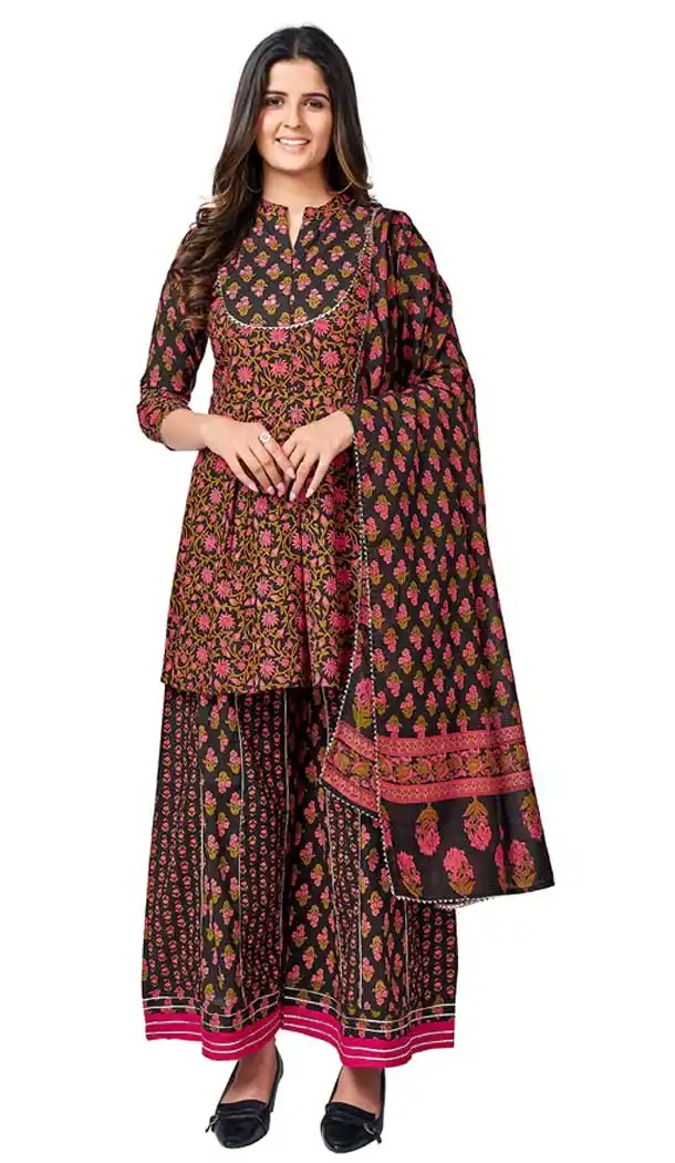 Black Color Cotton Printed Casual Office Party Wear Salwar Kameez -88857533