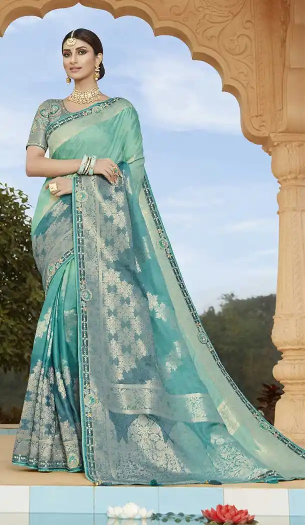 Teal Color Dola Silk Designer Traditional Wedding Wear Saree Blouse -88897574