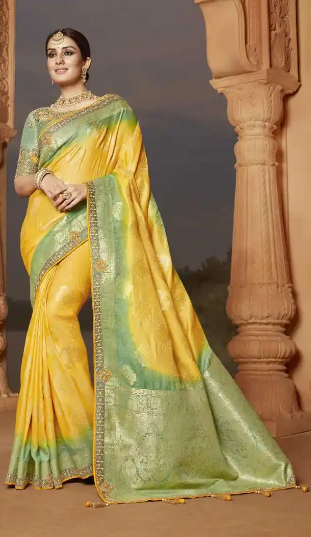 Yellow Color Dola Silk Designer Traditional Wedding Wear Saree Blouse -88897575