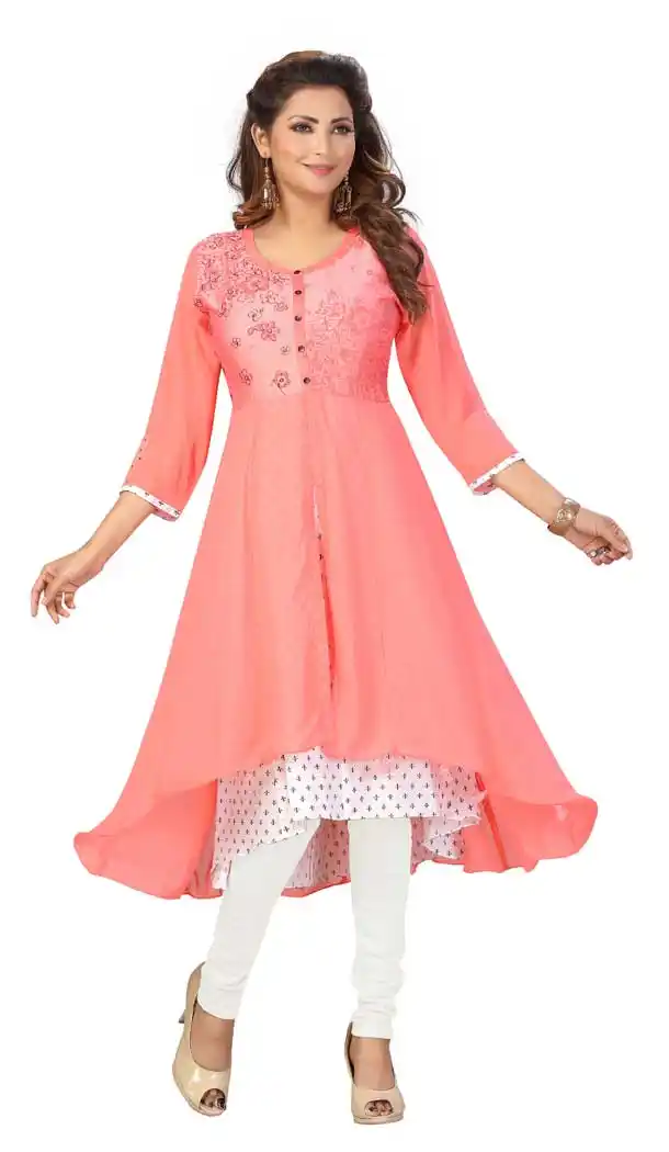 Peach Color Chanderi Embroidered Readymade Designer Salwar Kameez -573122438