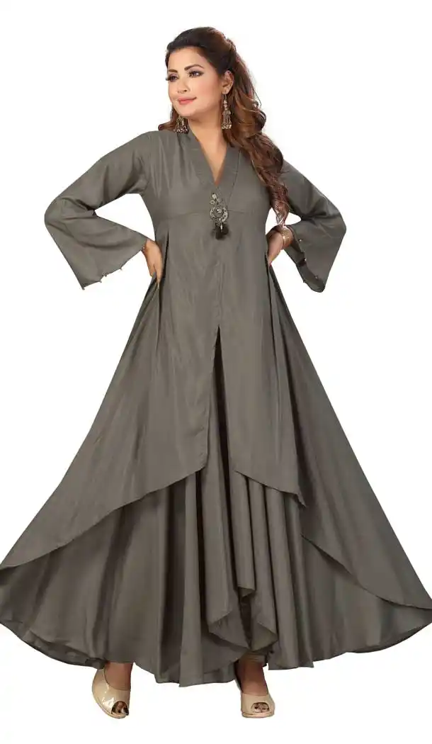 Grey Color Muslin Embroidered Readymade Designer Salwar Kameez -573122439