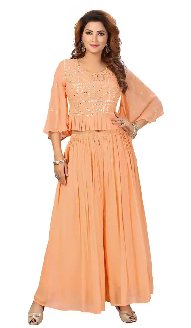 Peach Color Georgette Embroidered Readymade Designer Salwar Kameez -573122443