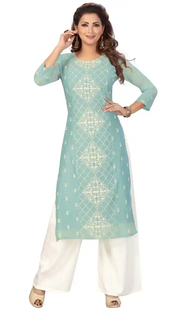 Charming Firozi Color Chanderi Embroidered Readymade Designer Salwar Kameez -573122445